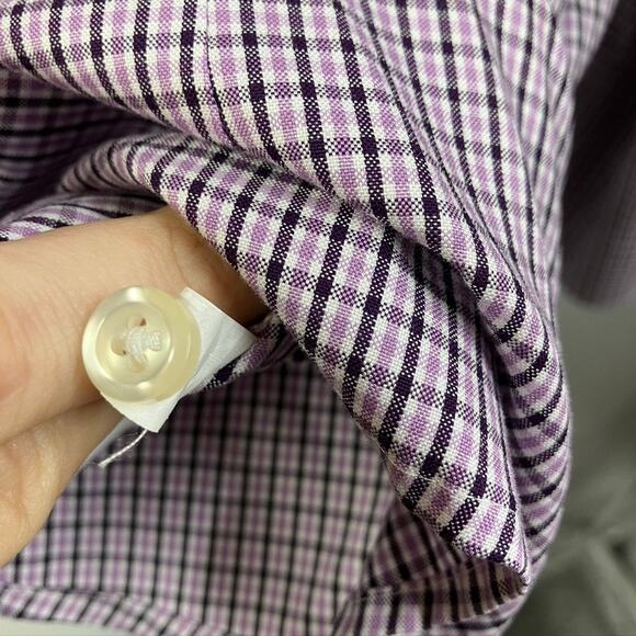 Lands End Womens 18p‎ Pinpoint Oxford 3/4 Sleeve Plaid Purple Classic Preppy - Picture 9 of 13